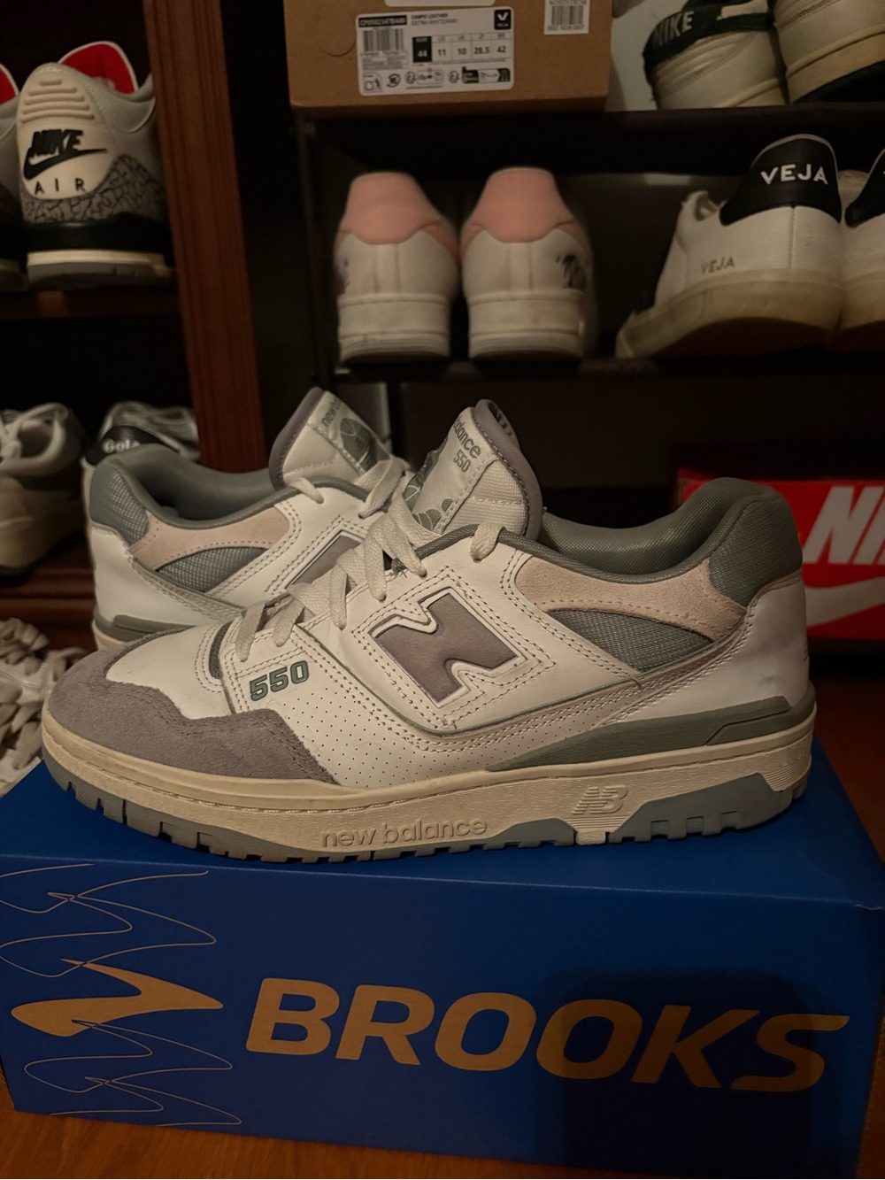 New Balance 550 White Gray Cream Low-Top Sneakers